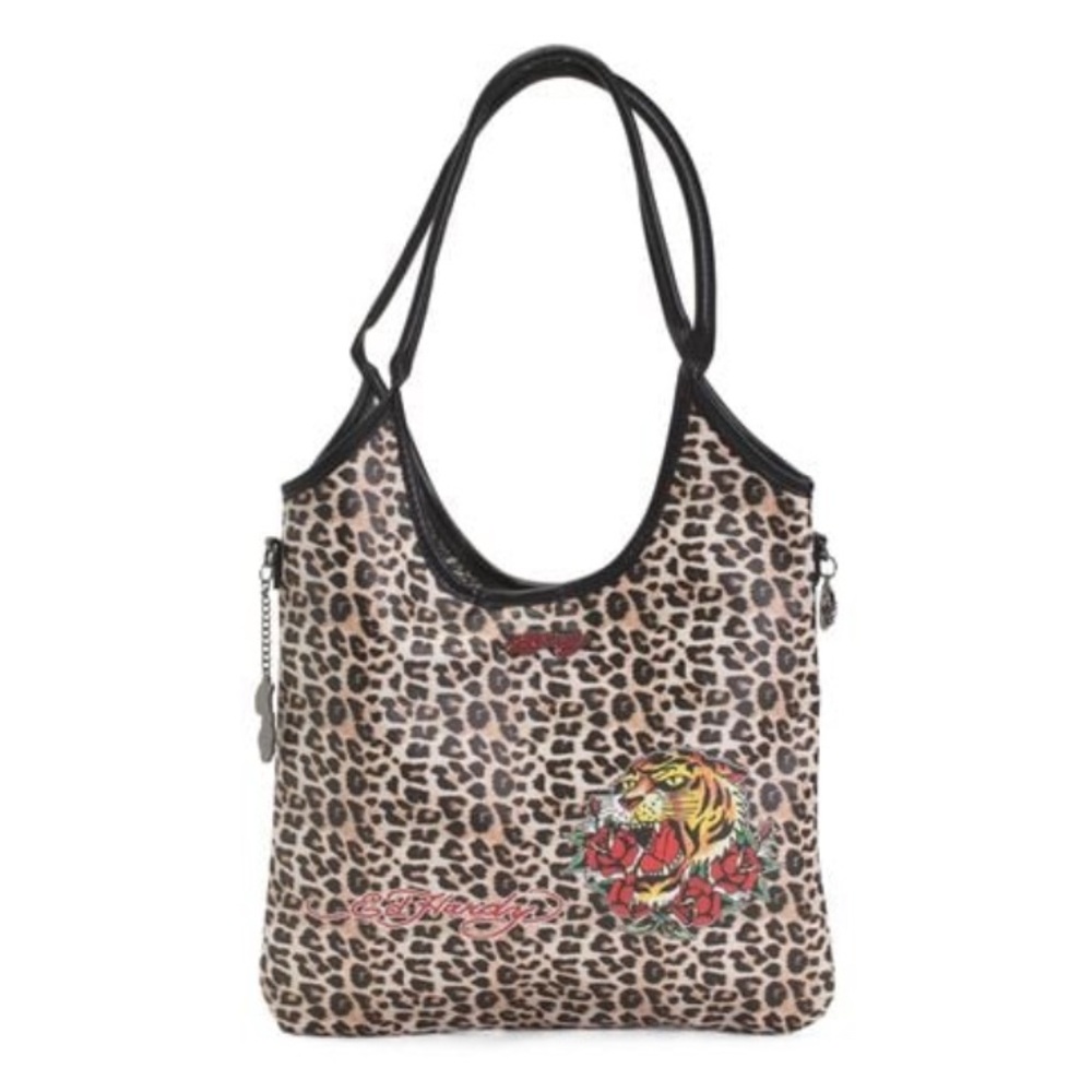 NWT Ed Hardy Cheetah Print Embossed Logo Tiger Floral Handbag with Charms